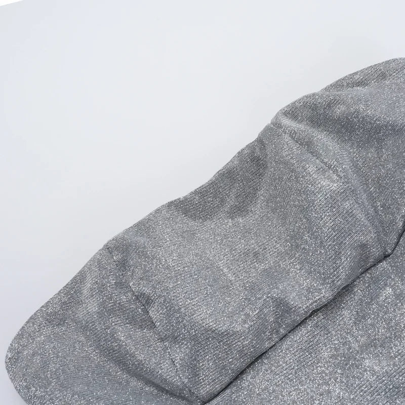 Vestido Curto Tomara Que Caia Com Brilho Cinza Escuro