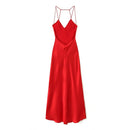 Vestido Longo De Cetim Alça Fina Vermelho