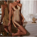 Vestido Midi De Franjas Gola Halter Dourado