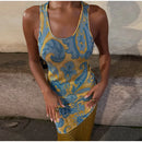 Vestido Longo Estampado Com Franjas