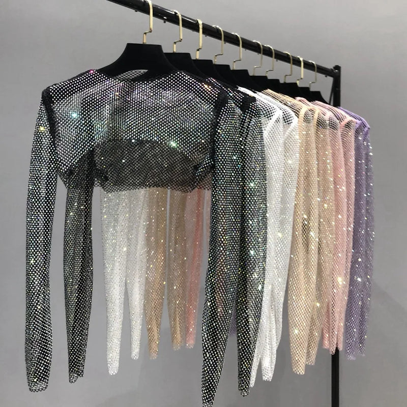 Cropped Manga Longa Com Strass