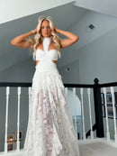 Vestido Longo Todo Rendado Com Babados Branco