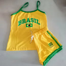 Conjunto Feminino 2 Peças Blusa Alça Fina Short Brasil