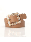Cinto Couro Eco Fivela Quadrada Cristal Strass