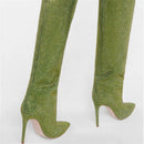 Bota Bico Fino Cano Alto 9cm Com Strass Preto