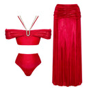 Conjunto 3 Peças Biquini e Saia Acetinado Azul Royal