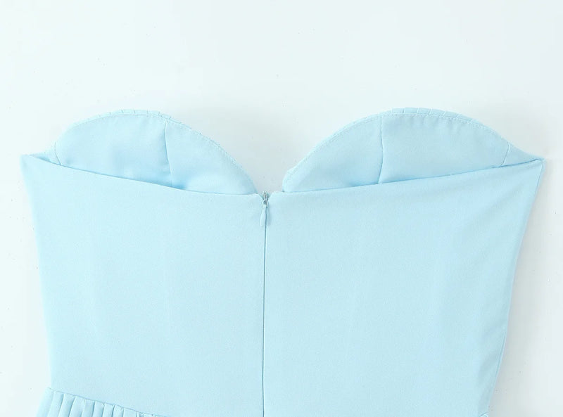 Vestido Longo Chiffon Plissado Tomara Que Caia Azul Ciano