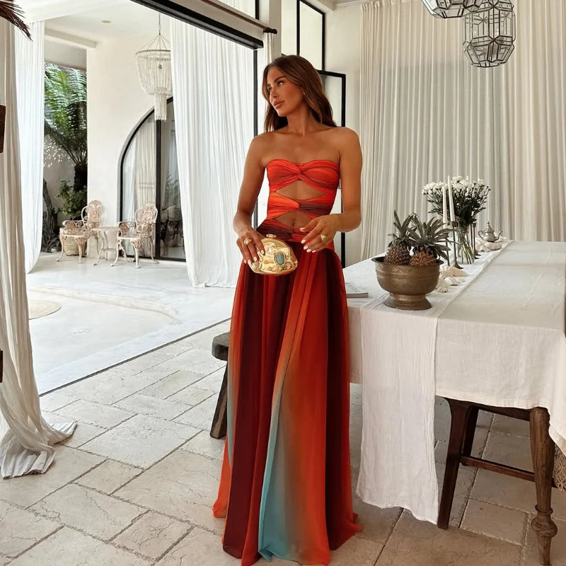 Vestido Longo Tomara Que Caia Leve e Fluído Multicolorido