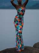 Vestido Longo Com Amarração No Pescoço Multicolorido