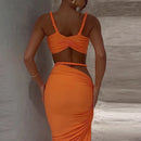 Conjunto Longo Assimétrico Drapeado Laranja