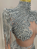 Macaquinho De Tule Manga Longa Com Pedrarias e Franjas