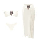 Conjunto 3 Peças Biquíni e Saia Com Fivela Branco