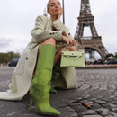 Bota Bico Fino Cano Alto 9cm Com Strass Preto