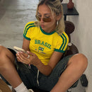 Blusa Feminina Manga Curta Com Logo Do Brasil