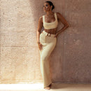 Conjunto Canelado 2 Peças Cropped e Saia Longa Preto