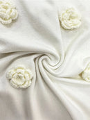 Vestido Longo Decote V Flores 3D Off White