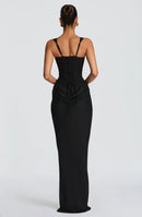 Vestido Longo Estilo Corset Com Alças Finas Marrom