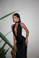 Vestido Longo Recorte Reto Com Fenda Amarelo