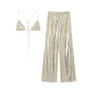 Conjunto 2 Peças Todo em Paetês Top e Calça Dourado
