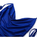 Vestido Longo Cauda Drapeada Alça Fina Azul