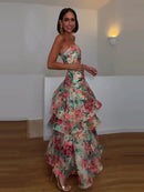Vestido Longo Estampa Floral Com Babados
