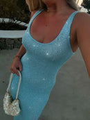 Vestido Longo Alça Média Lurex Brilhoso