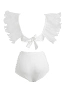 Biquíni Geométrico Com Babados Hot Pant Preto