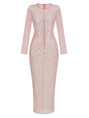 Vestido Longo Segunda Pele Com Strass Nude