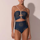 Conjunto 2 Peças Biquíni e Saia Estampa Solar Azul Marinho