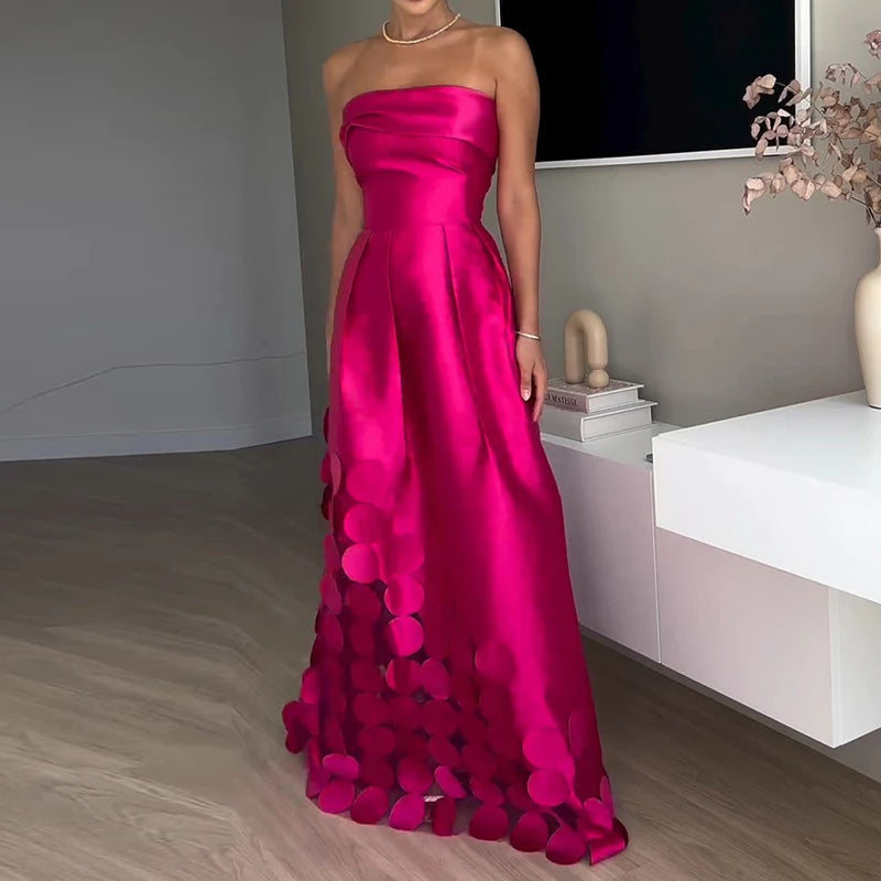 Vestido Longo Elegante Em Cetim Tomara Que Caia Vinho