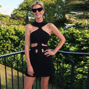 Vestido Curto Com Recortes Assimétricos Gola Halter Branco