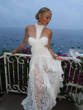 Vestido Longo Todo Rendado Com Babados Branco