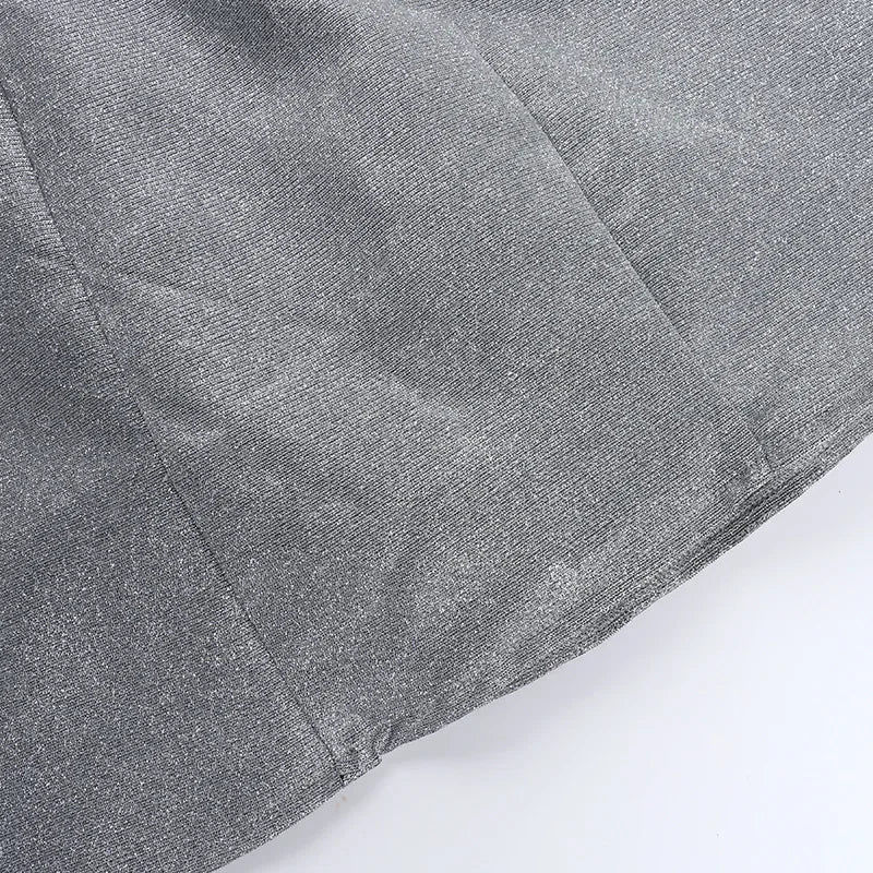 Vestido Curto Tomara Que Caia Com Brilho Cinza Escuro