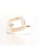 Cinto Couro Eco Fivela Quadrada Cristal Strass