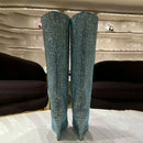 Bota Cano Alto Salto Plataforma Bico Fino Com Strass