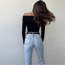 Body De Malha Ombro A Ombro Manga Longa Preto