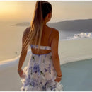 Vestido Longo Com Babados Alça Fina Floral