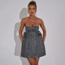 Vestido Curto Tomara Que Caia Com Brilho Cinza Escuro