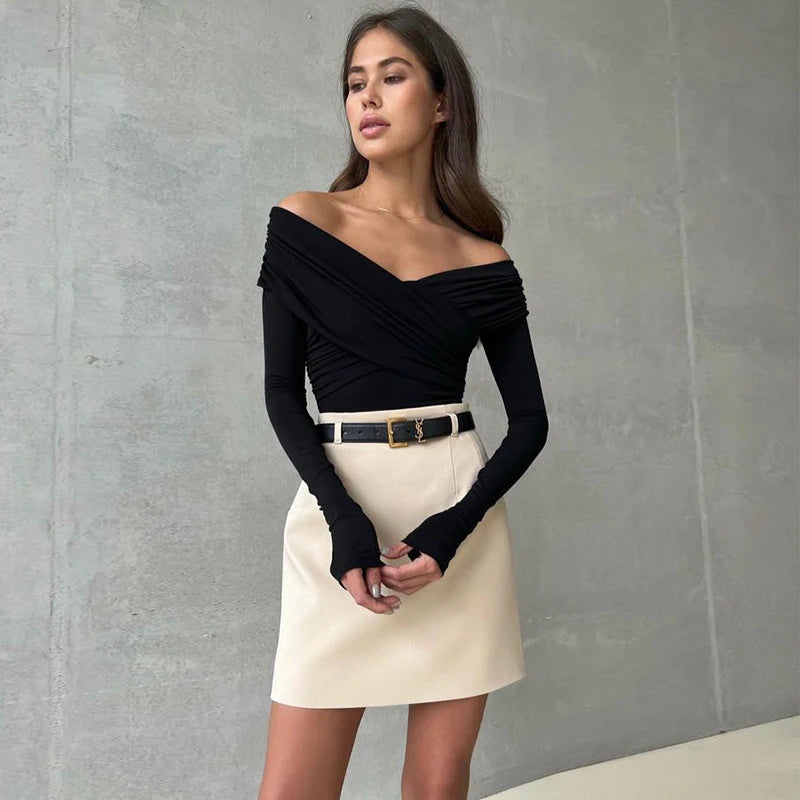 Body De Malha Ombro A Ombro Manga Longa Branco