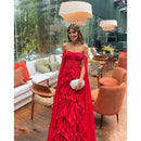 Vestido Longo de Festa Tomara que Caia Com Babados Vermelho