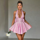 Vestido Curto Rodado Decote V Com Laço Amarelo