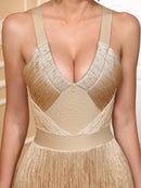 Vestido Longo De Malha Todo Em Franjas Pink