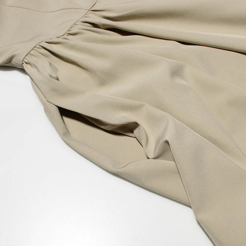 Vestido Rodado Alça Fina Plissado Bege