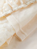 Vestido Longo Com Fenda Flores 3D Off White