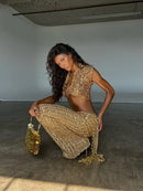 Conjunto 2 Peças Todo em Paetês Dourado Maria Brazil