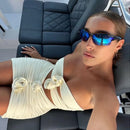 Conjunto 2 Peças Maiô + Saia Flores 3D Branco