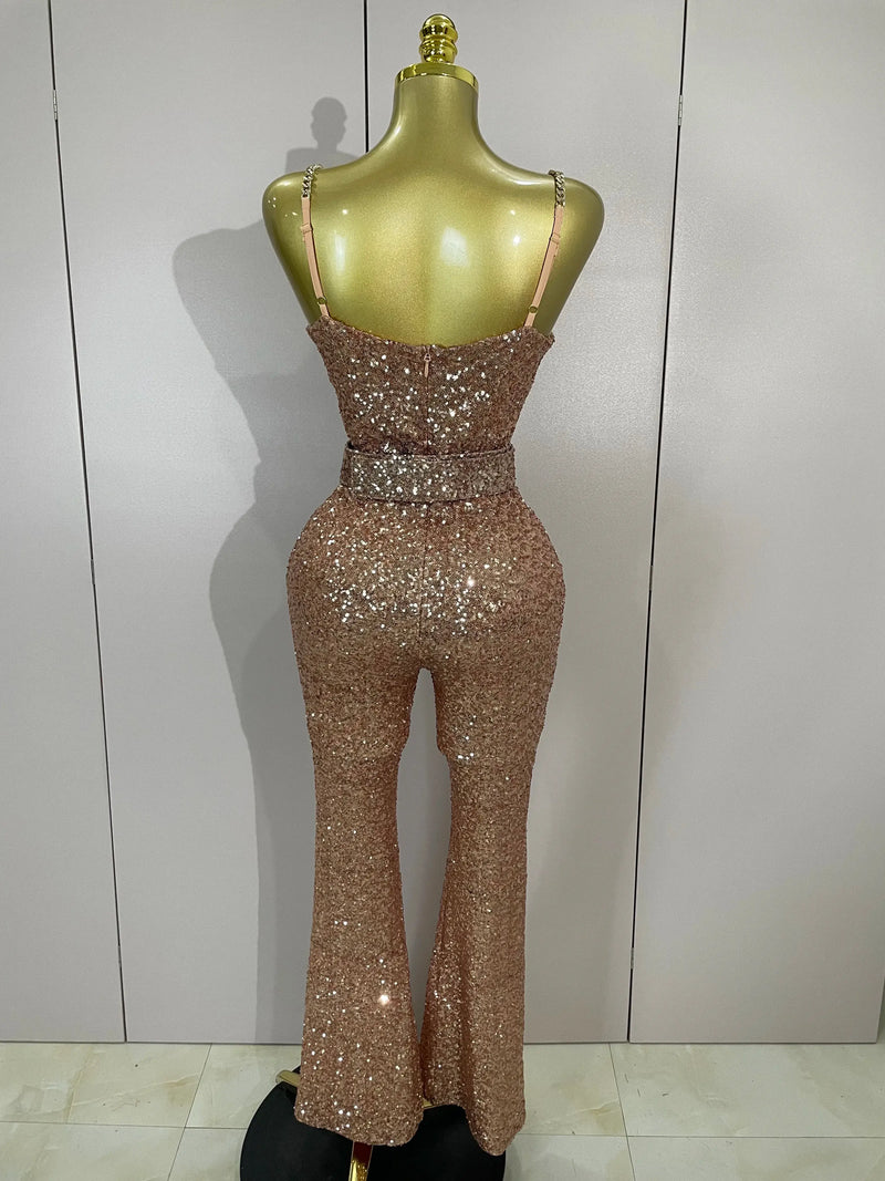 Macacão Bordado De Paetês Dourado