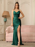 Vestido Longo Cintilante Bordado em Lantejoulas Champagne