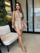 Vestido Curto De Tricô Com Franjas Rosa