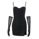 Vestido Curto Em Lurex Brilhoso Com Fenda